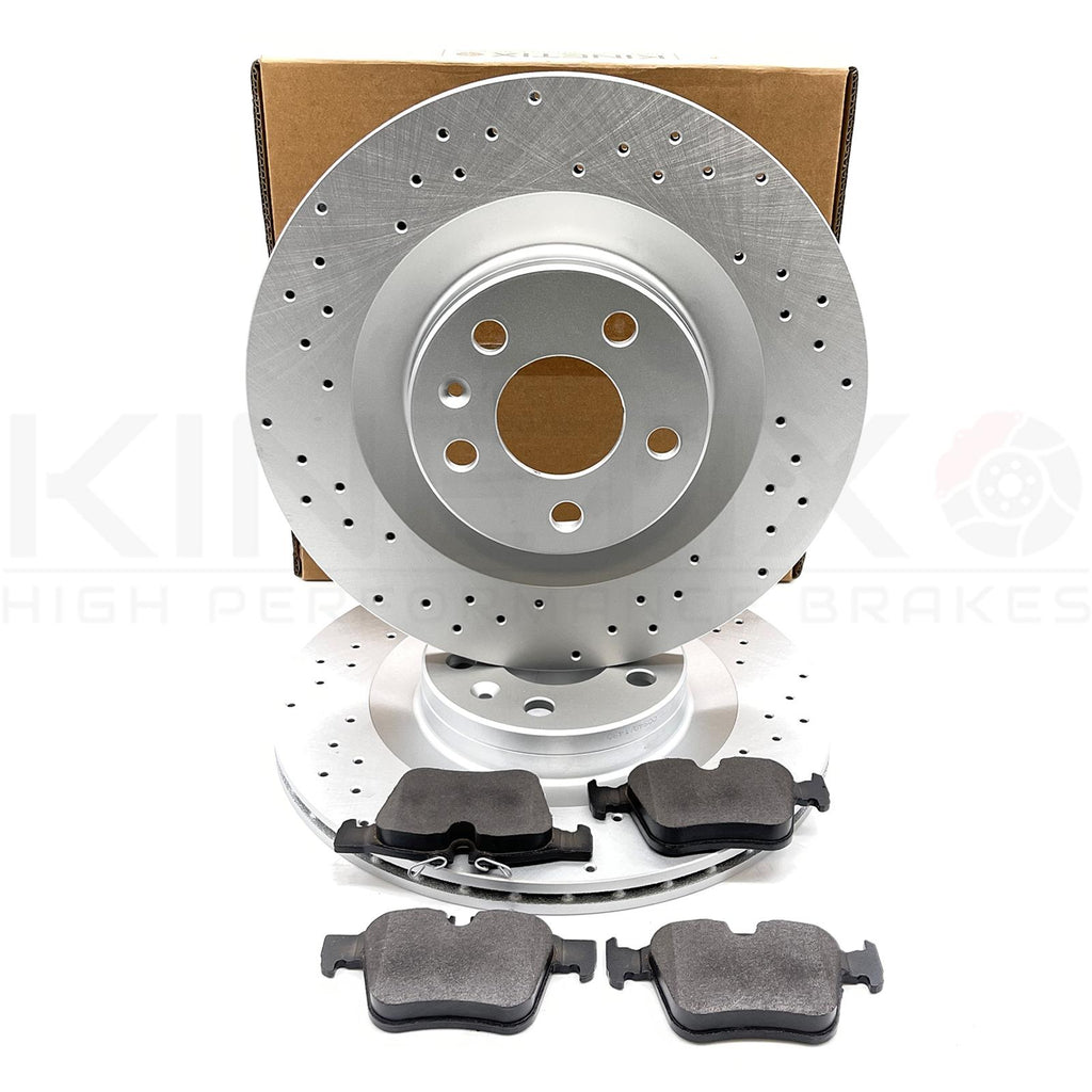 FOR VOLVO S60 T5 T6 T8 REAR CROSS DRILLED BRAKE DISCS PADS 320mm COATED RR