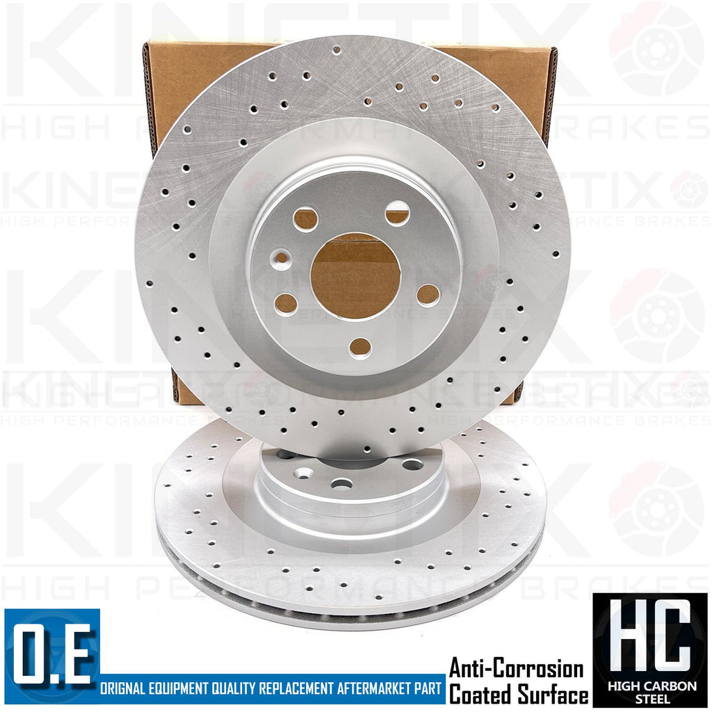 FOR VOLVO XC60 T5 R-DESIGN CROSS DRILLED REAR BRAKE DISCS PAIR 320mm COATED