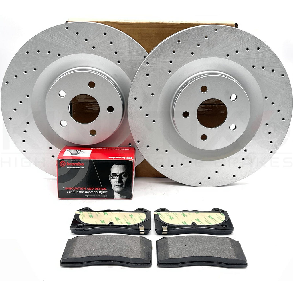 FOR FORD FOCUS RS MK3 2015- FRONT CROSS DRILLED BRAKE DISCS PADS 350mm