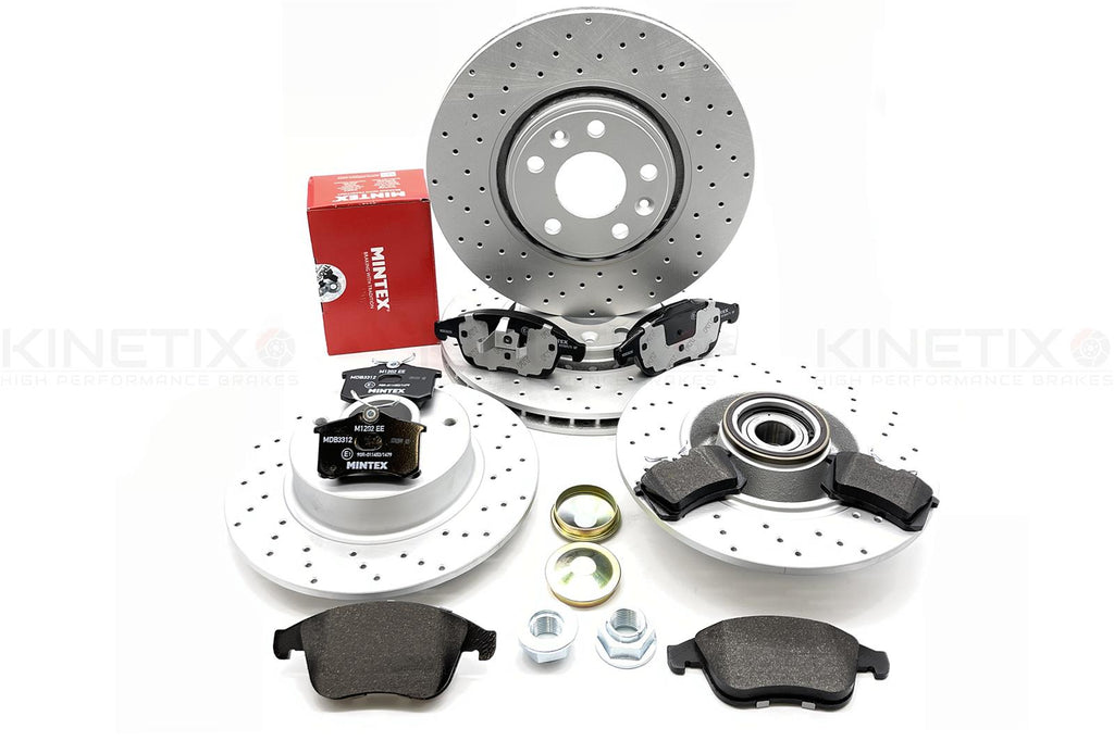 CLIO SPORT 1.6 TROPHY RS200 RS220 FRONT REAR DRILLED BRAKE DISCS PADS BEARINGS