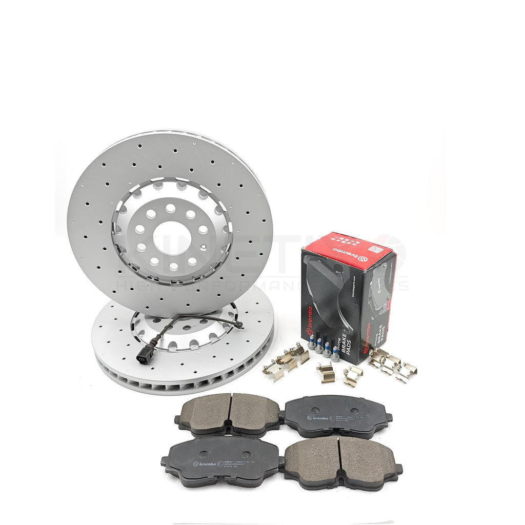 FOR AUDI S3 8Y 2020- CROSS DRILLED FRONT BRAKE DISCS BREMBO PADS 357mm