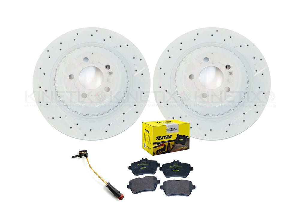 FOR MERCEDES S-CLASS W222 DRILLED REAR BRAKE DISCS TEXTAR PADS WEAR SENSOR