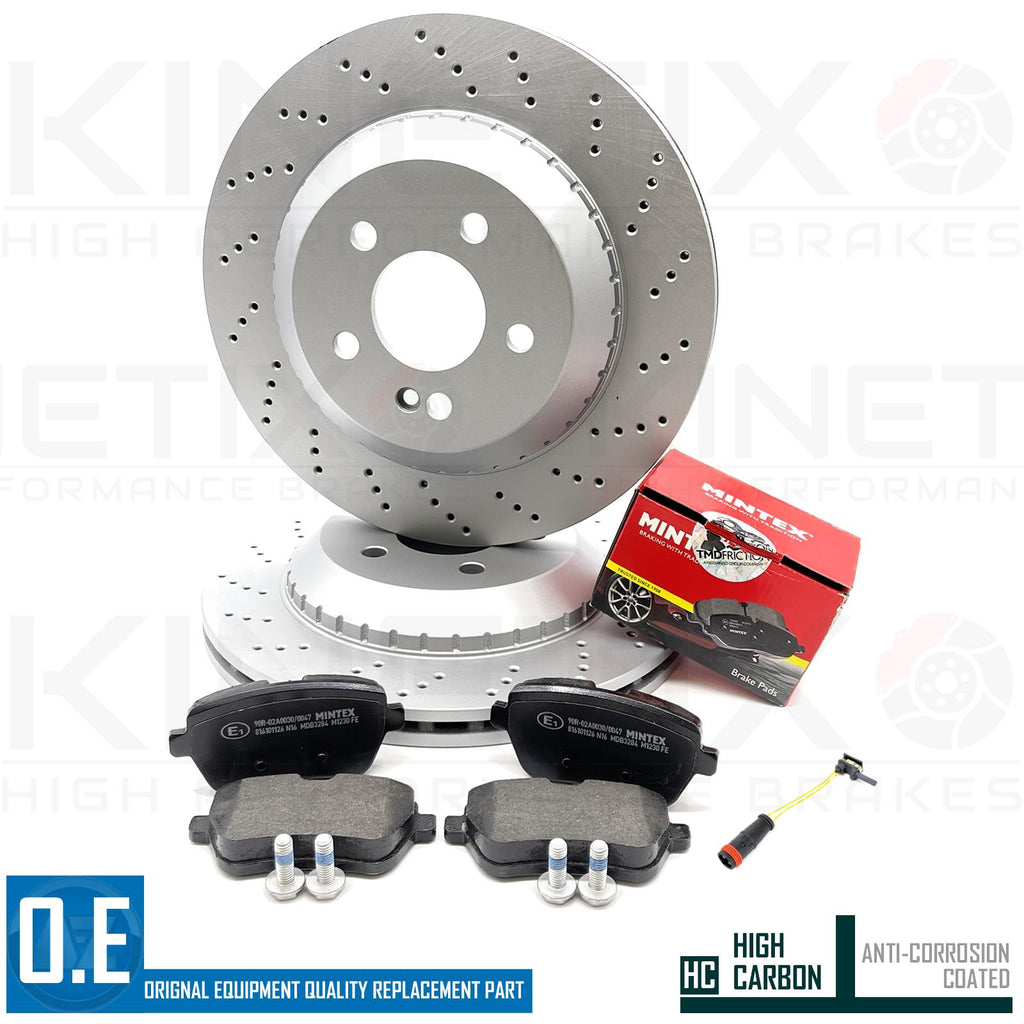 FOR MERCEDES S-CLASS S400 REAR DRILLED BRAKE DISCS MINTEX PADS & SENSOR 320mm