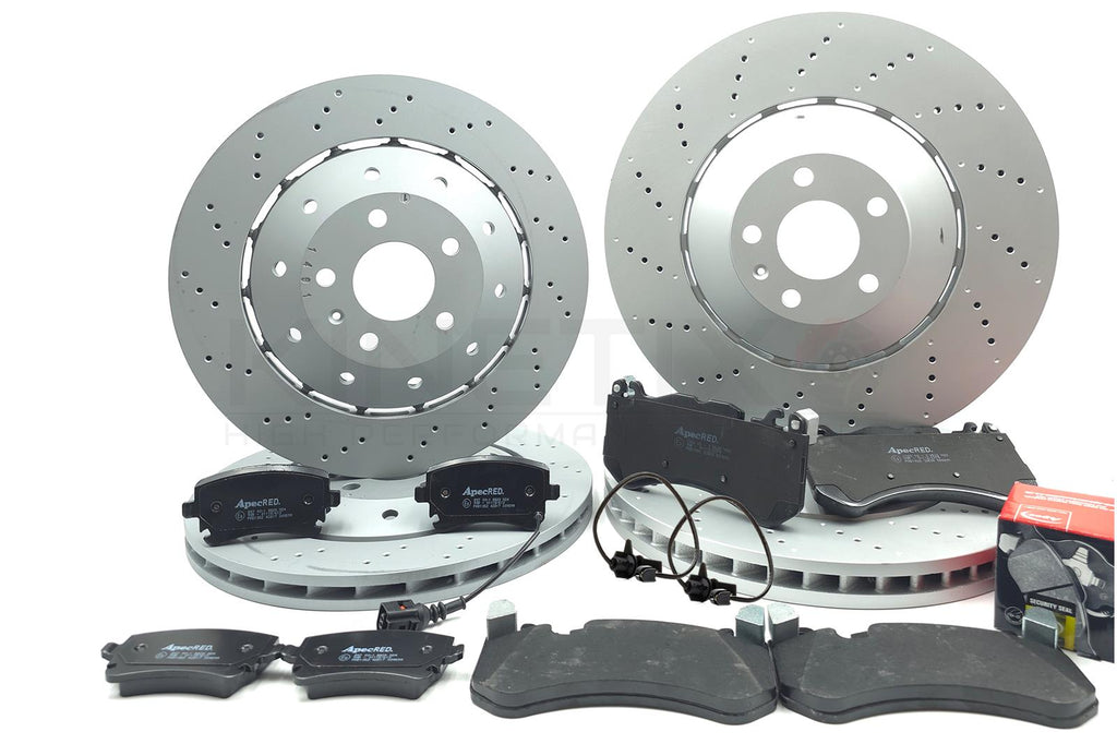 FOR AUDI RS6 C6 FRONT REAR DRILLED BRAKE DISCS APEC PADS SENSORS 390mm 356mm