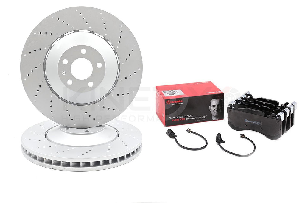 FOR AUDI RS6 C6 FRONT AXLE CROSS DRILLED BRAKE DISCS BREMBO PADS SENSORS 390mm