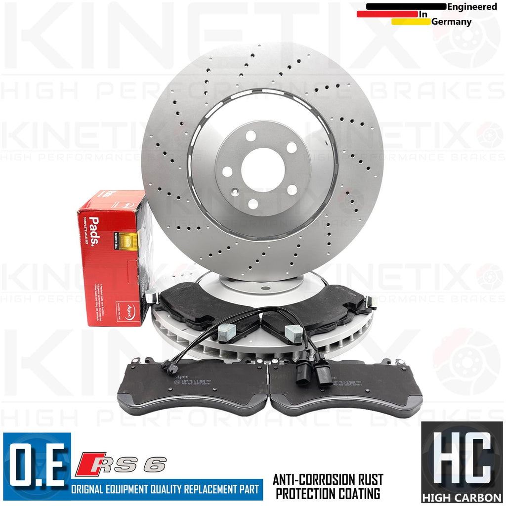 FOR AUDI RS6 C6 FRONT AXLE CROSS DRILLED BRAKE DISCS APEC PADS SENSORS 390mm