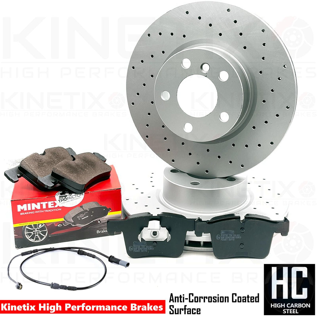 FOR BMW X3 X4 30d 35d M SPORT DRILLED FRONT BRAKE DISCS MINTEX PADS & SENSOR