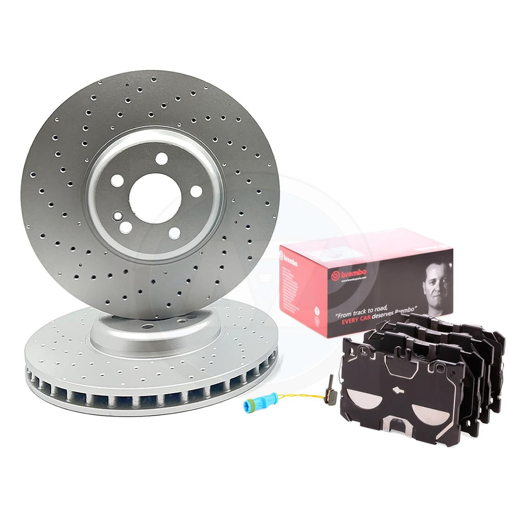 FOR MERCEDES GLC400d 19-22 DRILLED FRONT BRAKE DISCS BREMBO PADS SENSOR 360mm