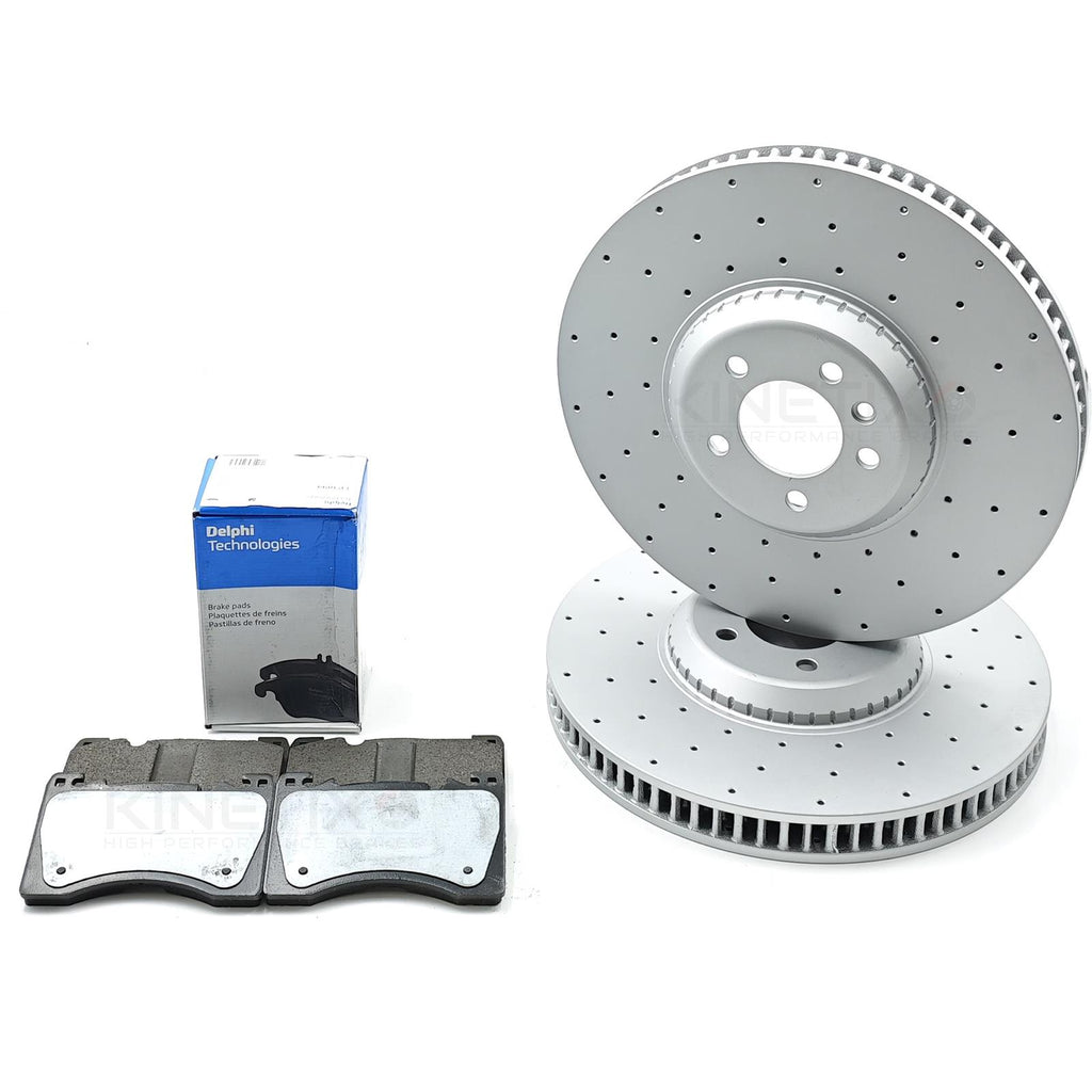 FOR RANGE ROVER SV P530 CROSS DRILLED FRONT BRAKE DISCS DELPHI PADS 19"