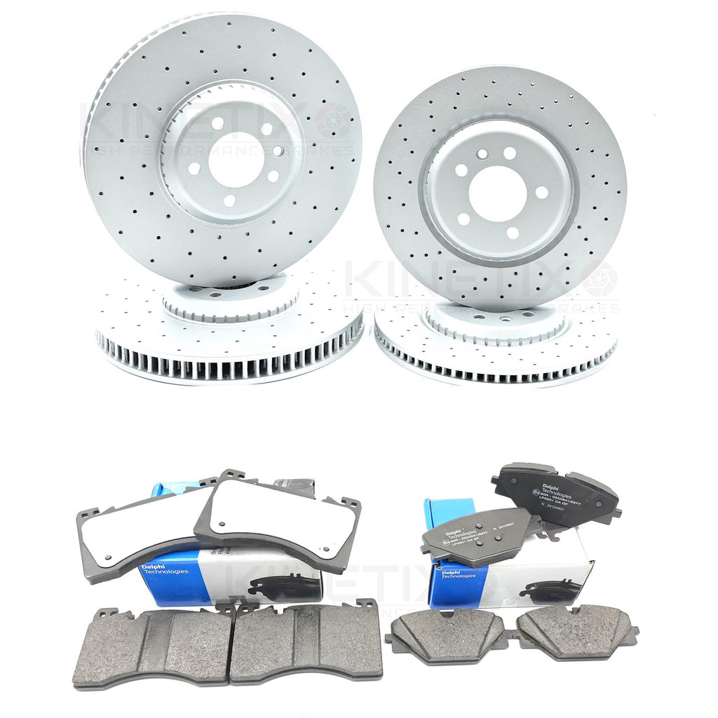 FOR RANGE ROVER SPORT 22- L461 DRILLED FRONT REAR BRAKE DISCS & PADS 380mm 355mm