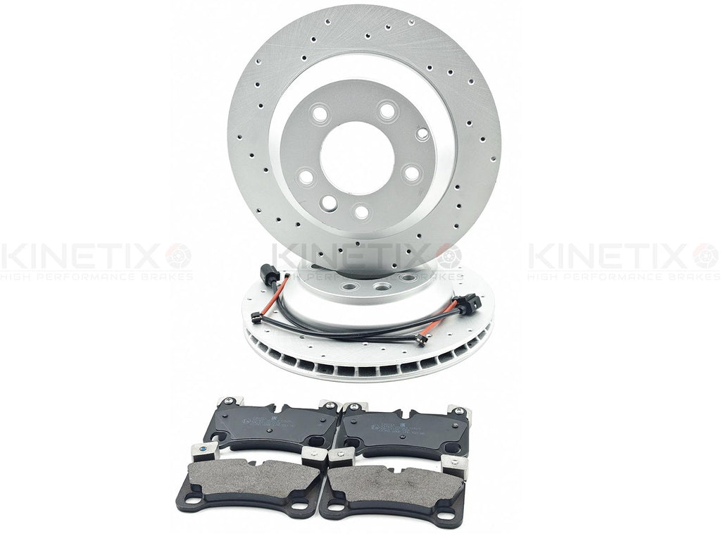 FOR VW TOUAREG 4.2 V8 FSI 06-10 DRILLED REAR BRAKE DISCS PADS SENSORS 358mm