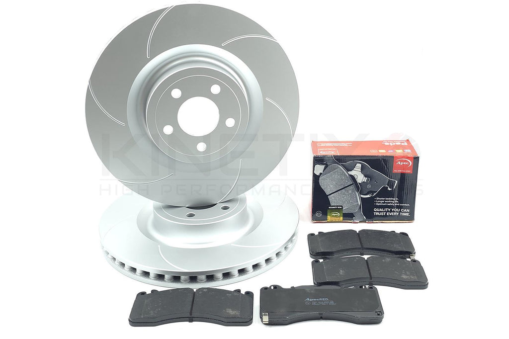 FITS FORD MUSTANG 5.0 V8 2.3 EcoBoost GROOVED FRONT BRAKE DISCS APEC PADS 380mm