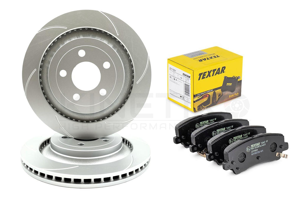 FOR FORD MUSTANG 2.3 ECOBOOST 5.0 V8 GROOVED REAR BRAKE DISCS TEXTAR PADS 330mm