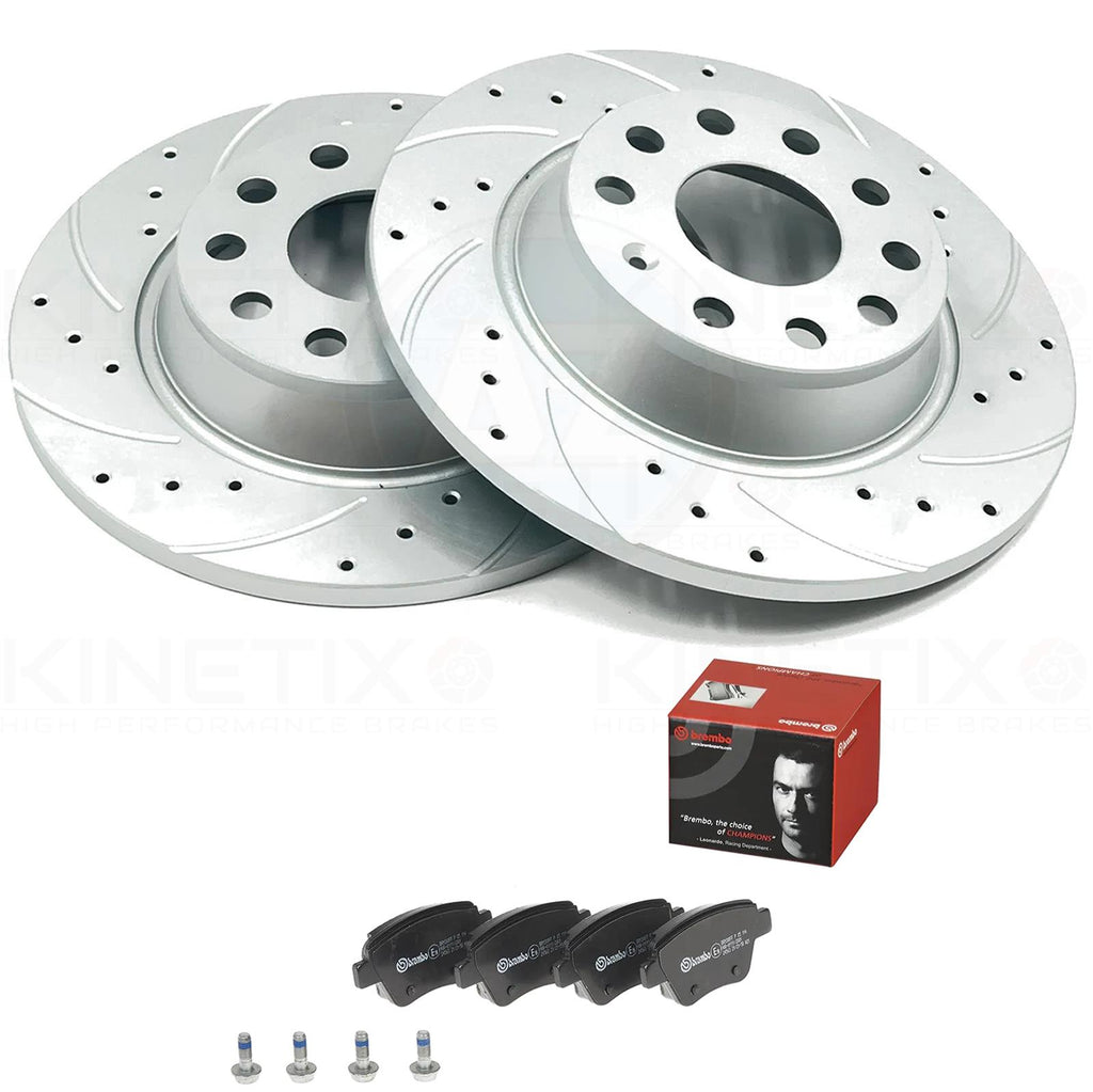 DRILLED GROOVE REAR BRAKE DISCS BREMBO PADS FOR AUDI SEAT SKODA VW 272mm X 10mm