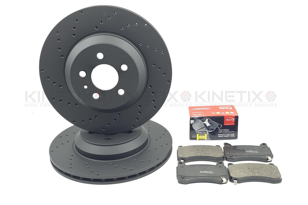 FOR TESLA MODEL 3 5YJ3 2018- DRILLED FRONT BRAKE DISCS APEC PADS 1044616-00-D