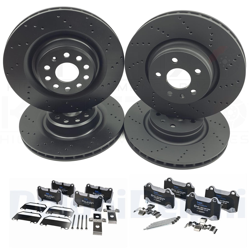 FOR TESLA MODEL S MODEL X CROSS DRILLED FRONT REAR BRAKE DISCS DELPHI EV PADS