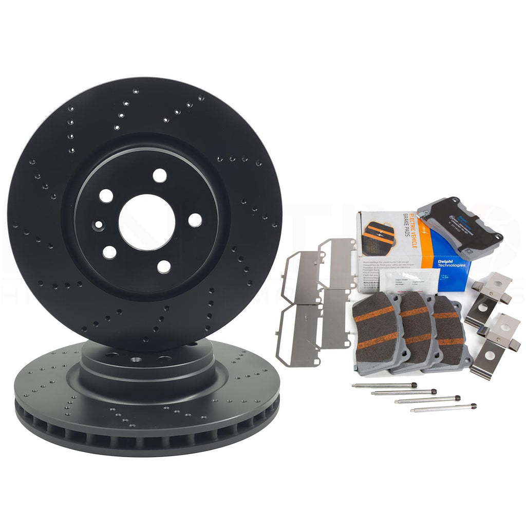 FOR TESLA MODEL S MODEL X DRILLED FRONT BRAKE DISCS DELPHI EV PADS 355mm x 32mm