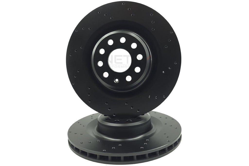 FOR TESLA MODEL S 85 REAR CROSS DRILLED PERFORMANCE BRAKE DISCS PAIR 365mm