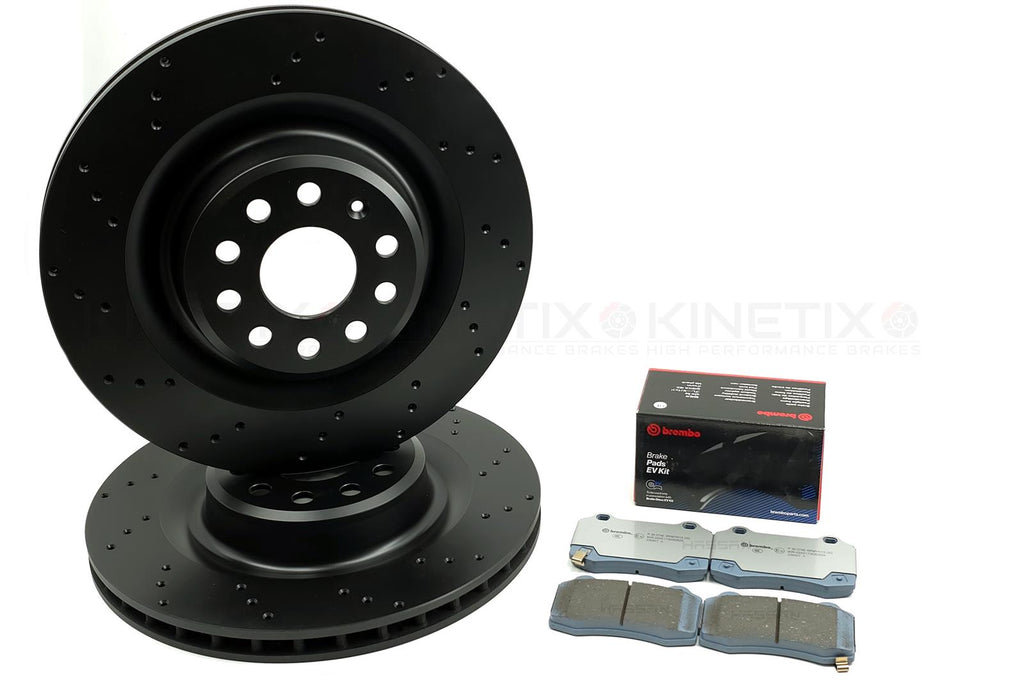 FOR TESLA MODEL X 2015- (5YJX) DRILLED REAR BRAKE DISCS BREMBO EV PADS 365mm