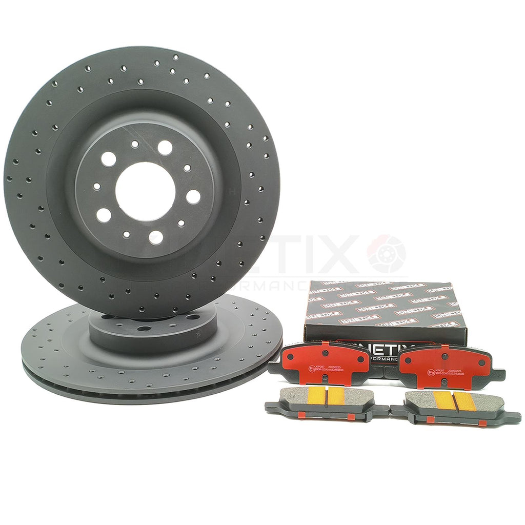 FOR TESLA MODEL Y 2021- CROSS DRILLED REAR BRAKE DISCS CERAMIC PADS 335mm X 20mm