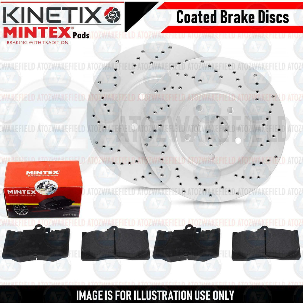 FOR LEXUS GS300h 2013- FRONT CROSS DRILLED BRAKE DISCS MINTEX PADS 334mm COATED