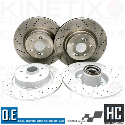 FOR RENAULT CLIO SPORT 200 FRONT REAR DRILLED BRAKE DISCS ABS SENSOR BEARING