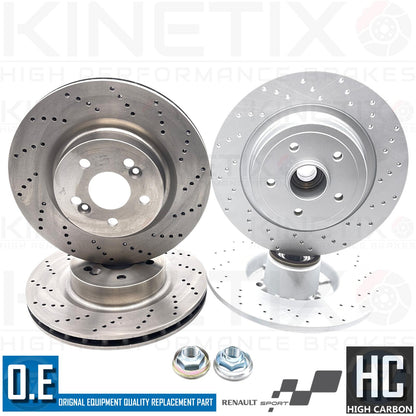 FOR RENAULT CLIO 197 200 SPORT FRONT REAR DRILLED DISCS ABS RING BEARING PADS