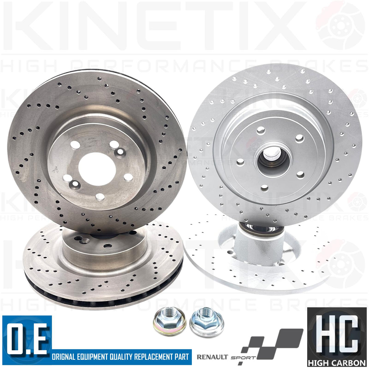 FOR RENAULT MEGANE SPORT 225 FRONT REAR DRILLED BRAKE DISCS BREMBO PADS BEARING