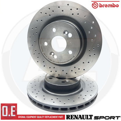 FOR RENAULT MEGANE 225 CLIO 197 200 SPORT FRONT BREMBO DRILLED BRAKE DISCS PADS