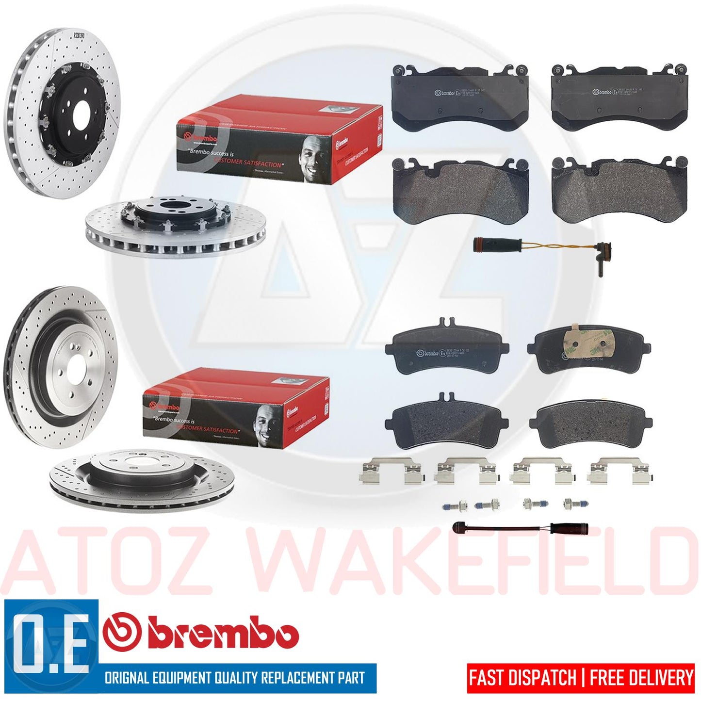 FOR MERCEDES C63 E63 S63 S65 AMG FRONT REAR BREMBO BRAKE DISCS PADS SENSORS
