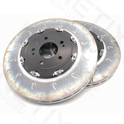 FOR MITSUBISHI LANCER EVO X 10 GROOVED 2 PIECE FLOATING FRONT BRAKE DISCS