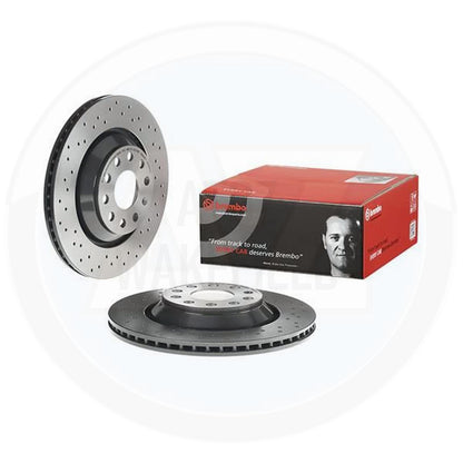 FOR VW GOLF GTi MK8 REAR DRILLED BREMBO XTRA PERFORMANCE BRAKE DISCS PAIR 310mm