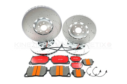 FOR AUDI RS6 C8 RS7 4K DRILLED FRONT REAR BRAKE DISCS PADS SENSORS 420mm 370mm