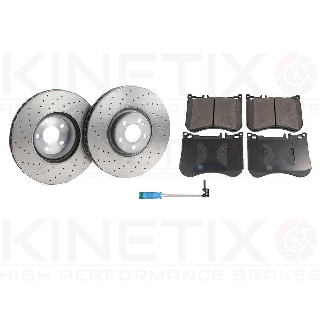 FOR MERCEDES C/E CLASS CLS GLC EQC DRILLED FRONT BRAKE DISCS PADS SENSOR 360mm