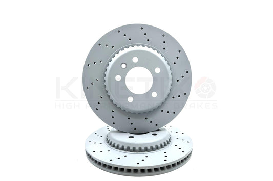 FOR LAND ROVER DEFENDER P300 CROSS DRILLED REAR BRAKE DISCS PAIR 325mm