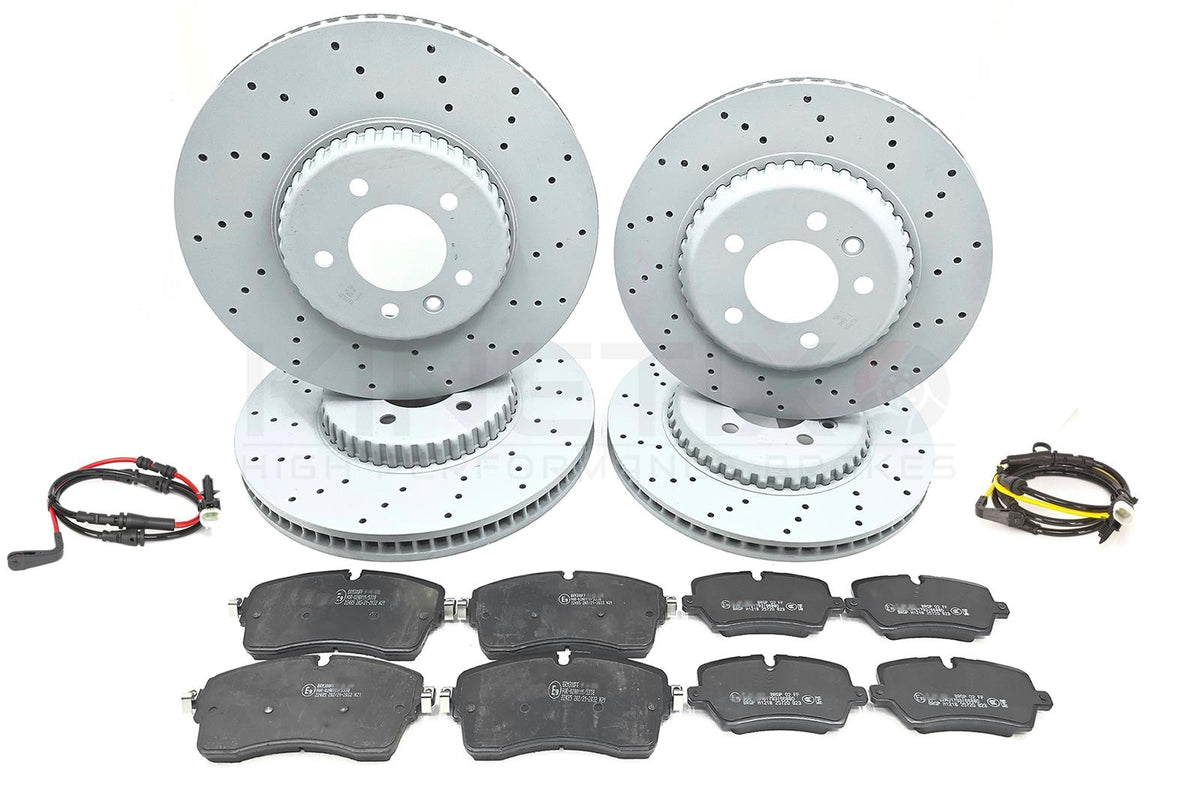 FOR LANDROVER DEFENDER DRILLED FRONT REAR BRAKE DISCS PADS SENSORS 349mm 325mm