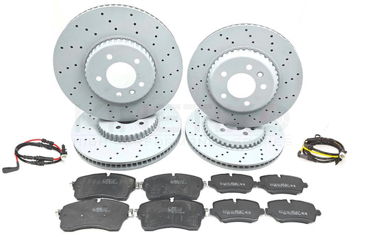 FOR LAND ROVER DEFENDER D300 DRILLED FRONT REAR BRAKE DISCS PADS WEAR SENSORS