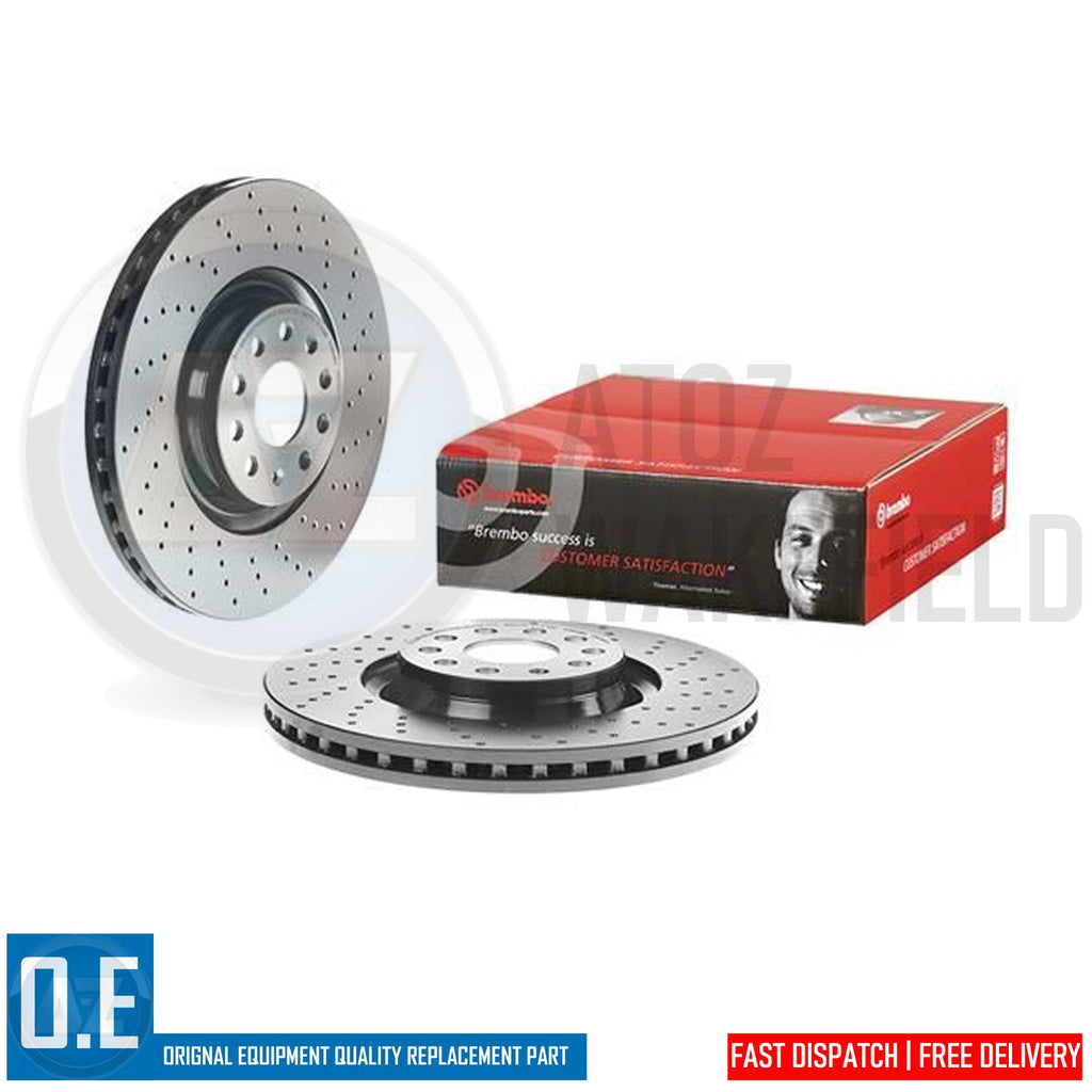 FOR AUDI S3 8V VW GOLF R MK7 FRONT DRILLED BREMBO XTRA BRAKE DISCS PAIR 340mm