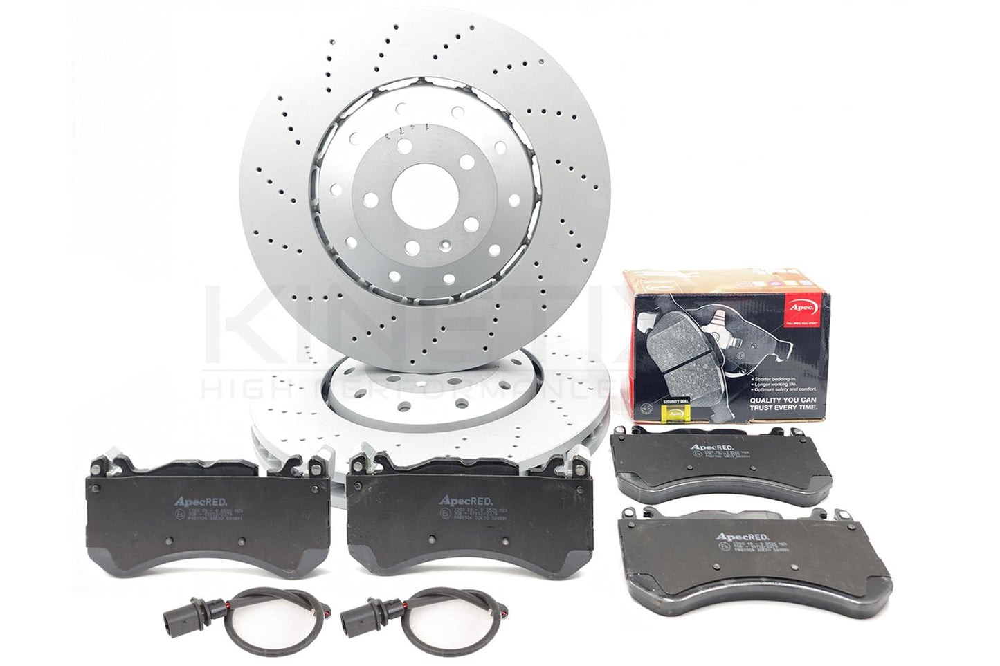 FOR AUDI RS6 C7 2013-2018 FRONT DRILLED BRAKE DISCS APEC PADS WEAR SENSORS 390mm