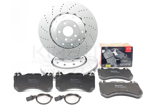 FOR AUDI RS6 C7 2013-2018 FRONT DRILLED BRAKE DISCS APEC PADS WEAR SENSORS 390mm