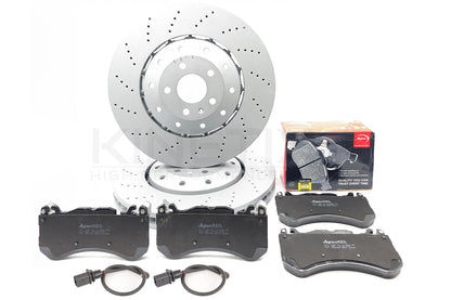 FOR AUDI RS7 2013-2018 FRONT DRILLED BRAKE DISCS APEC PADS WEAR SENSORS 390mm