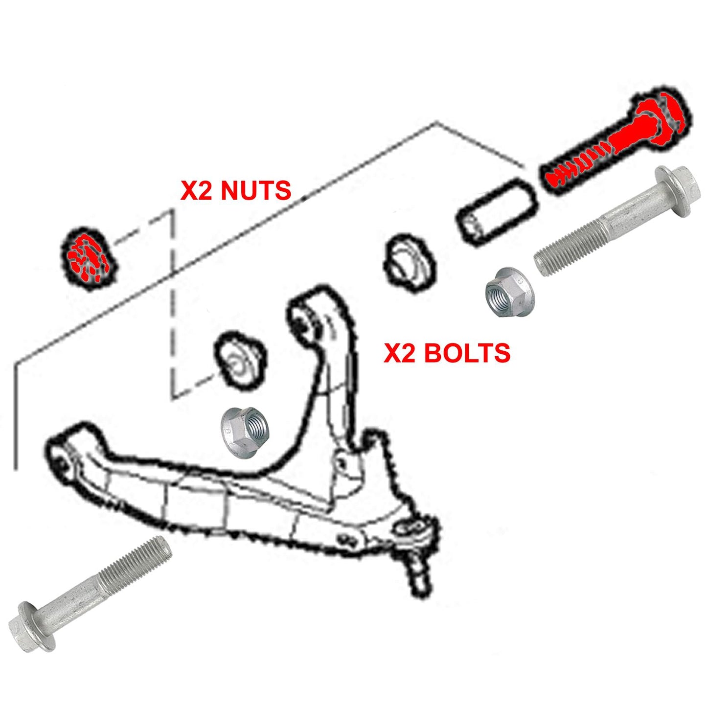 FOR IVECO DAILY 2014- FRONT BOTTOM LOWER SUSPENSION WISHBONE ARM 2 NUTS 2 BOLTS