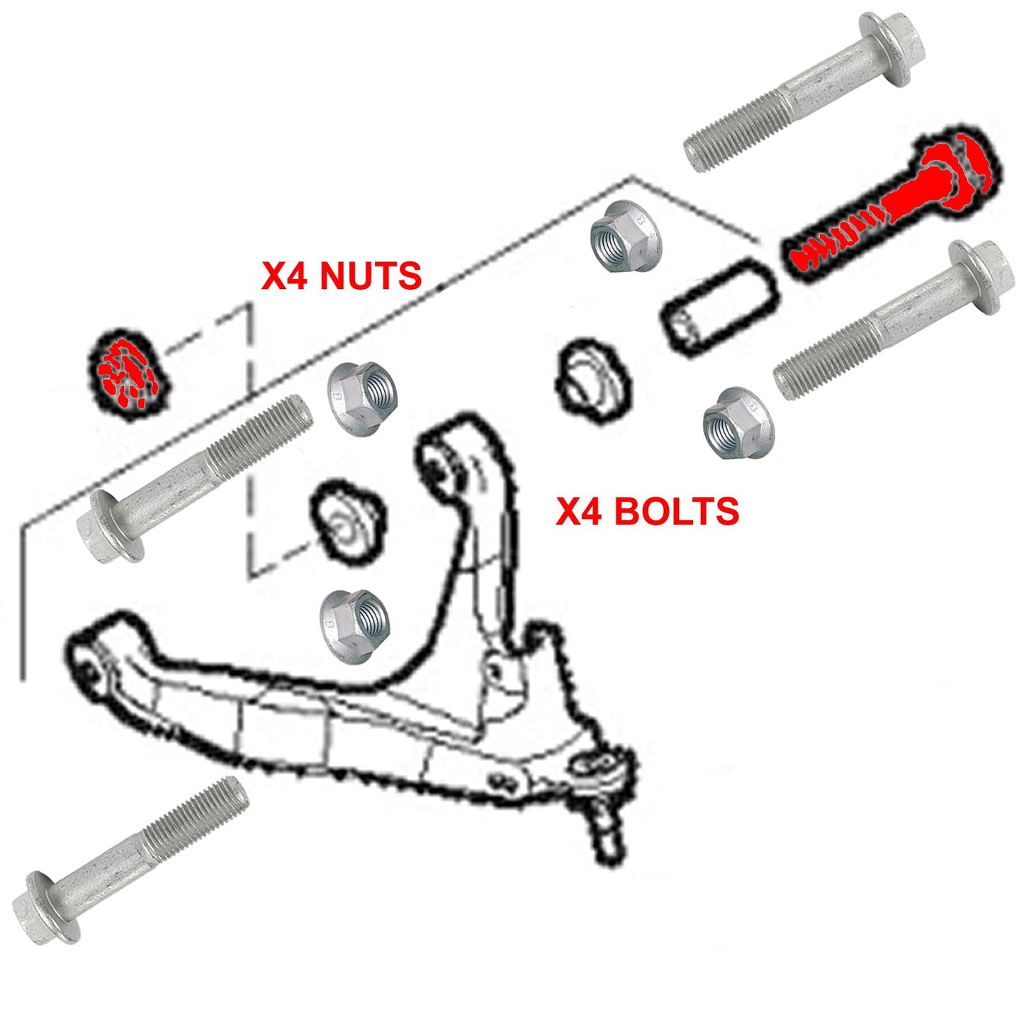 FOR IVECO DAILY 2014- FRONT BOTTOM LOWER SUSPENSION WISHBONE ARM 4 NUTS 4 BOLTS