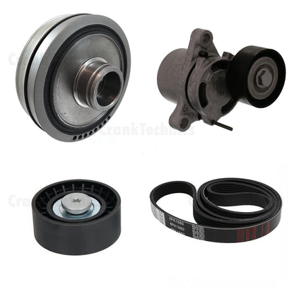 FOR BMW 520d TORSION VIBRATION DAMPER CRANKSHAFT PULLEY DRIVE BELT TENSIONER KIT