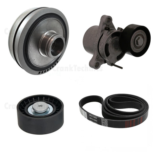 FOR BMW 520d TORSION VIBRATION DAMPER CRANKSHAFT PULLEY DRIVE BELT TENSIONER KIT