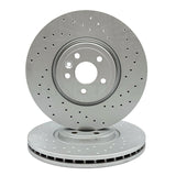 FOR JAGUAR XE 2.0 P300 R DYNAMIC DRILLED FRONT BRAKE DISCS TEXTAR PADS SENSOR