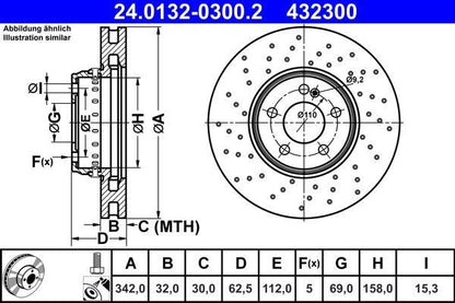 FITS MERCEDES C/E CLASS GENUINE ATE FRONT BRAKE DISCS PAIR 342mm A0004212212