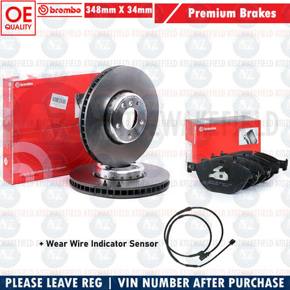FOR BMW 535d M SPORT F10 F11 FRONT BREMBO HIGH CARBON BRAKE DISCS PADS WIRE 348m