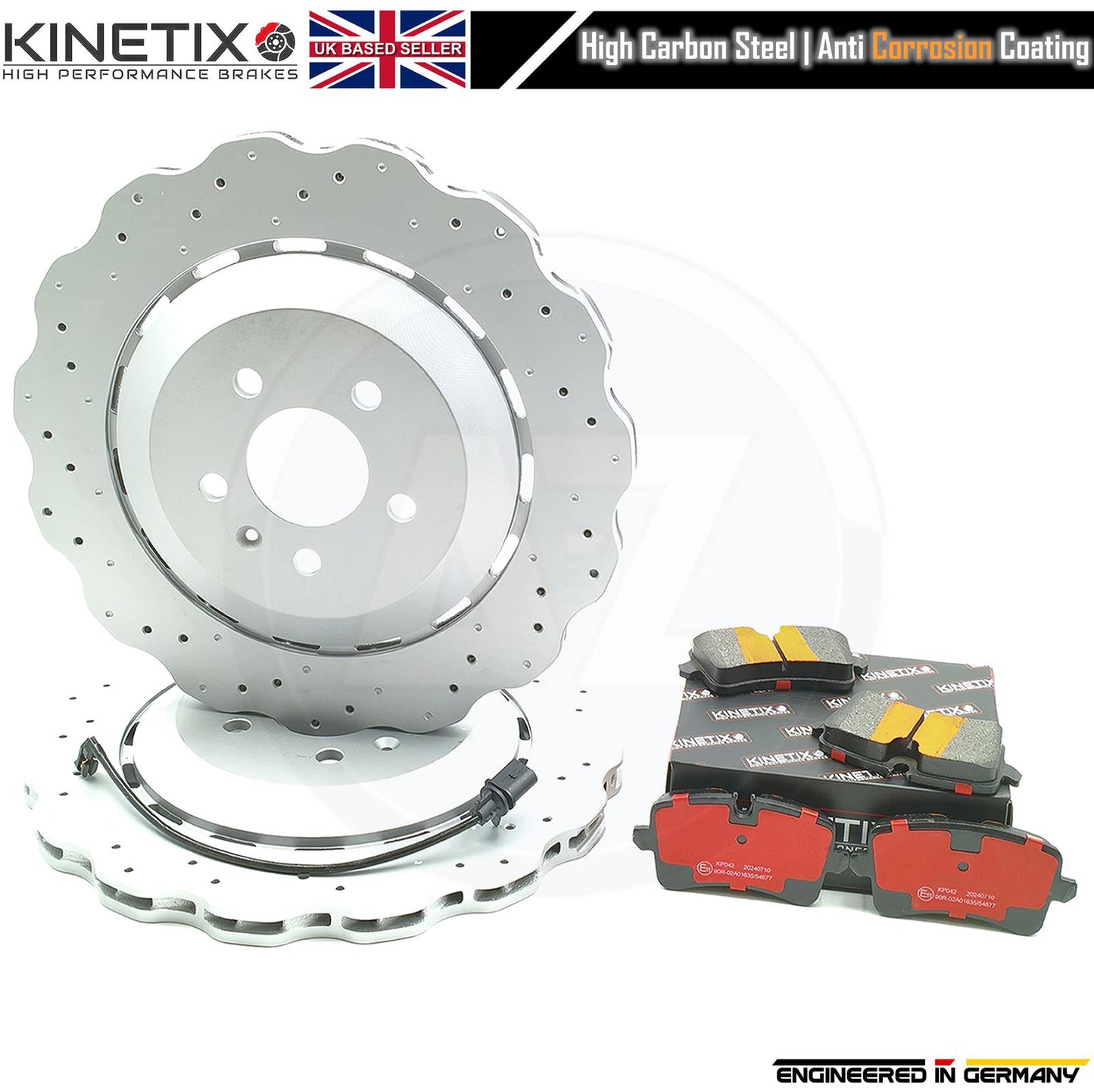 FOR AUDI RS6 C7 REAR WAVEY BRAKE DISC PADS SENSOR 356mm x 22mm 4G0615601E