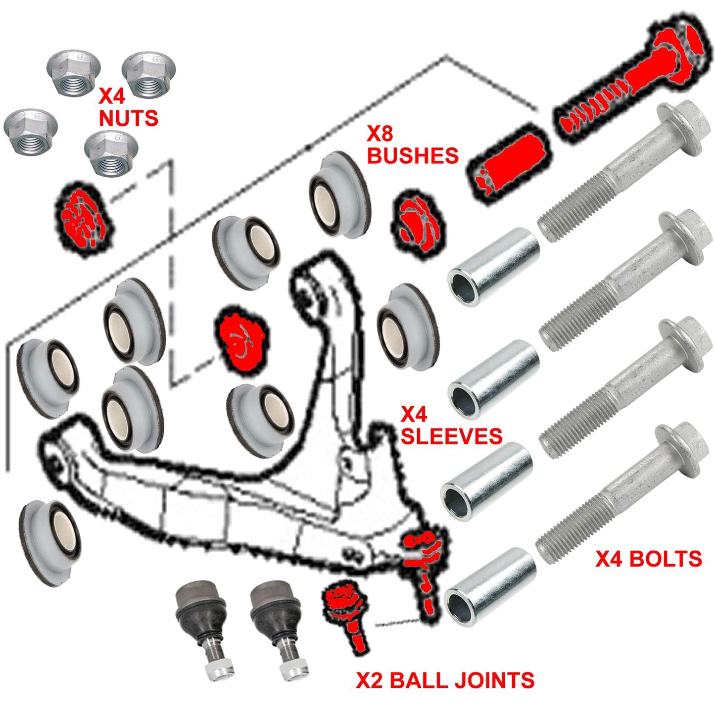 FOR IVECO DAILY 2014- 2 FRONT LOWER SUSPENSION WISHBONE ARM BALL JOINTS BUSHES